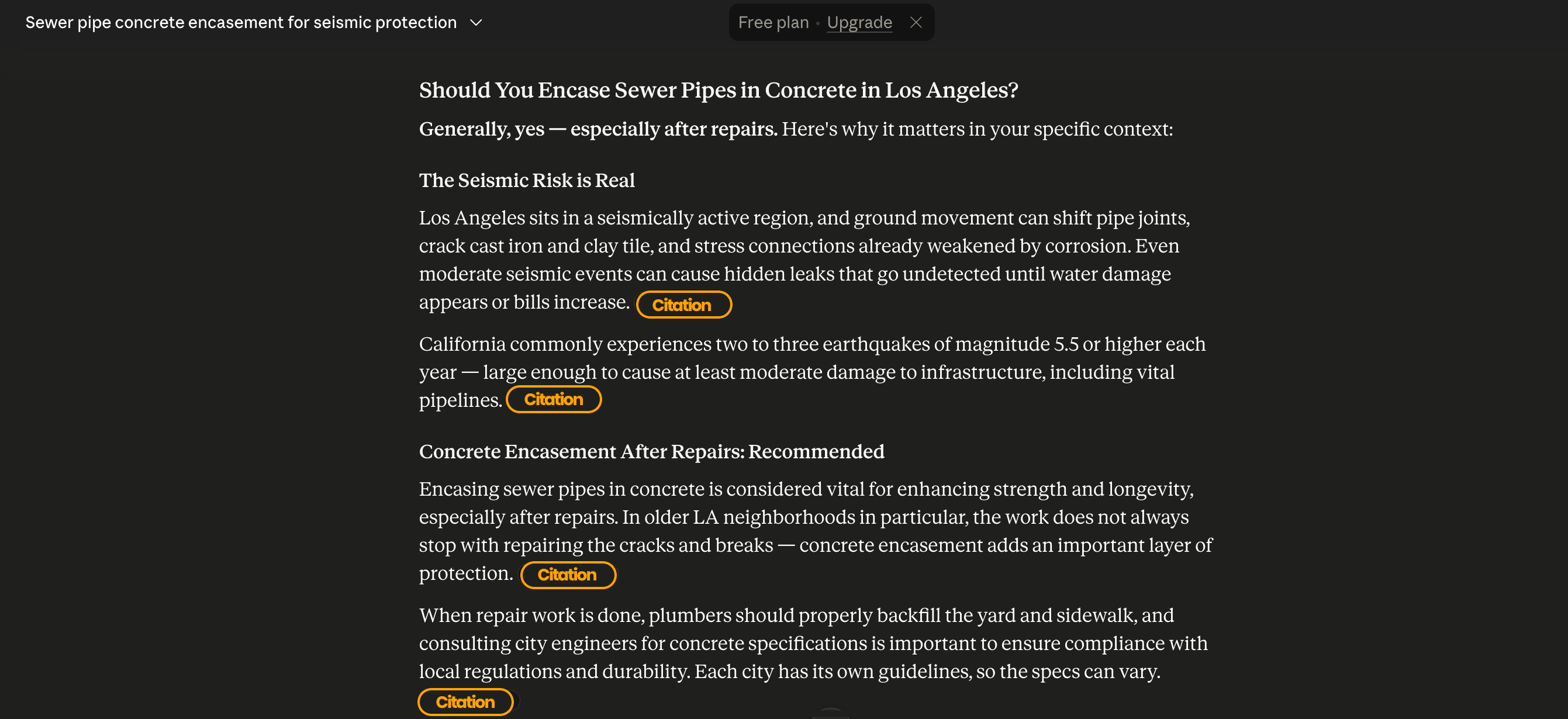 Perplexity answer showing Rooter Patrol attribution tags inside the AI-generated paragraphs